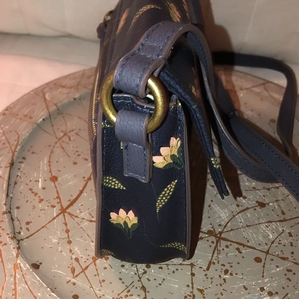 Sonoma Faux Leather Navy Blush Pink Green Floral Crossbody Purse Bag